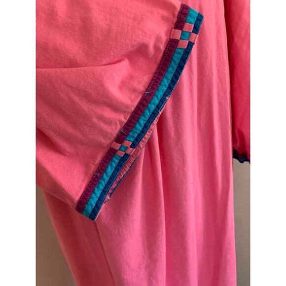 VTG 60 70 Maxi Dress Embellishments Pink Mumu House Dress Aztec Southwest Cotton - Picture 7 of 17
